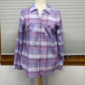 Joie Blue Red Plaid Button Down Roll Tab Shirt Small